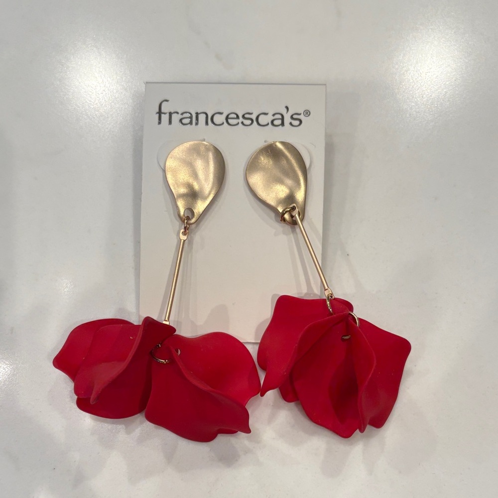 Francesca's Collections Gold and Red Petal Earrings